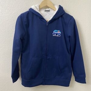 Eddie Bauer Knit Jacket Youth Boys Size Large (14) Hood Navy Blue Zip Up
